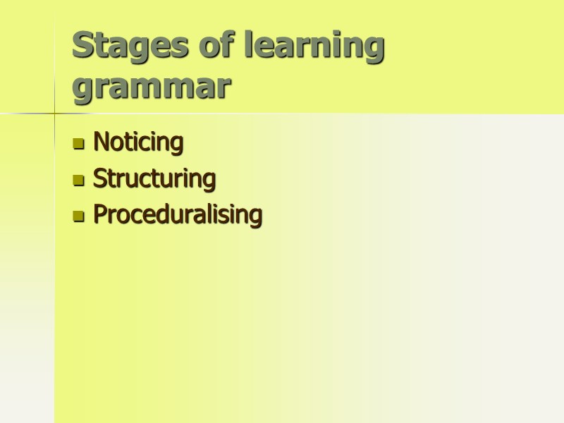 Stages of learning grammar Noticing Structuring Proceduralising